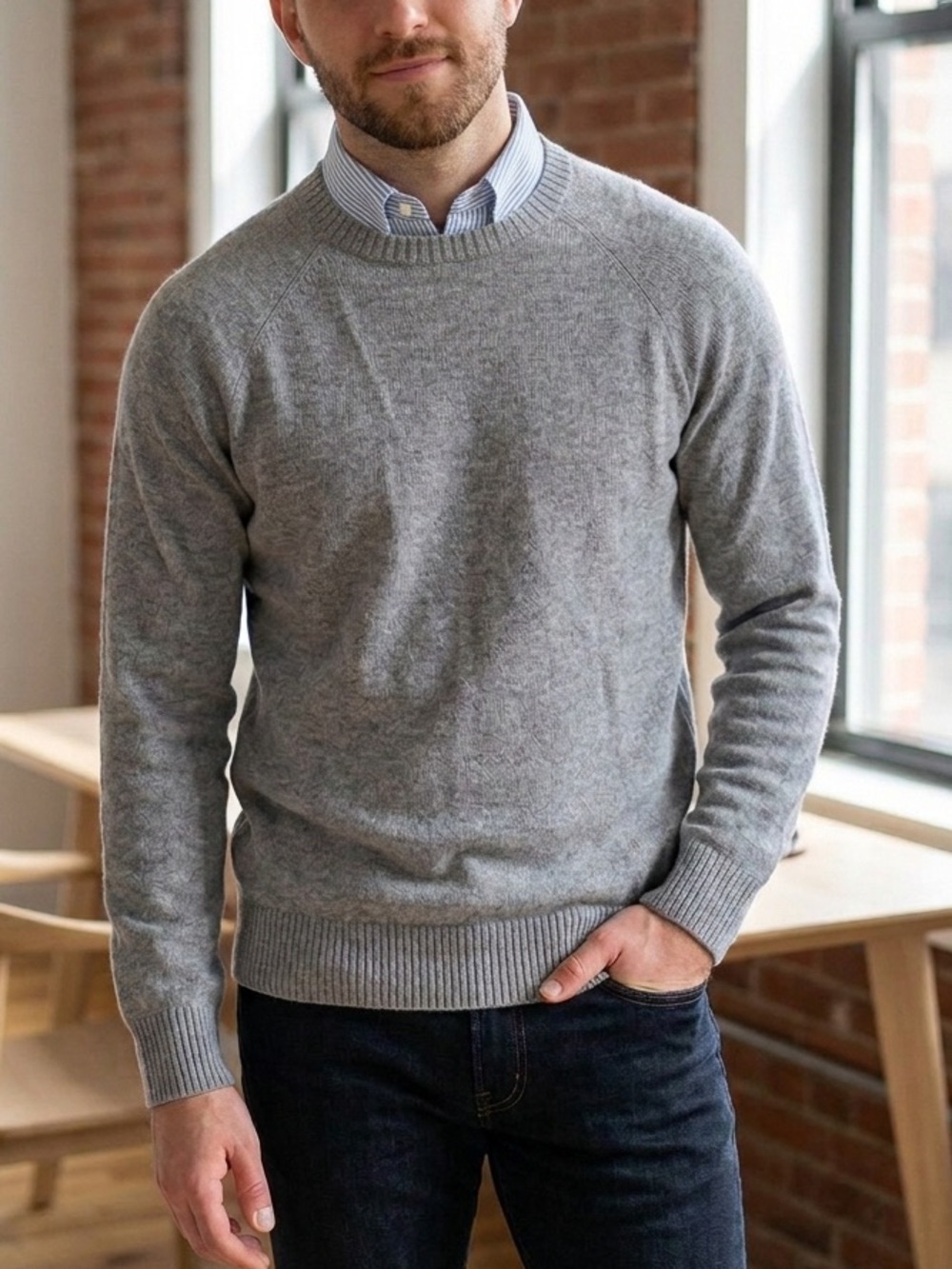 J. Crew Men's Light Grey Crewneck Sweater Wool Blended M Preppy